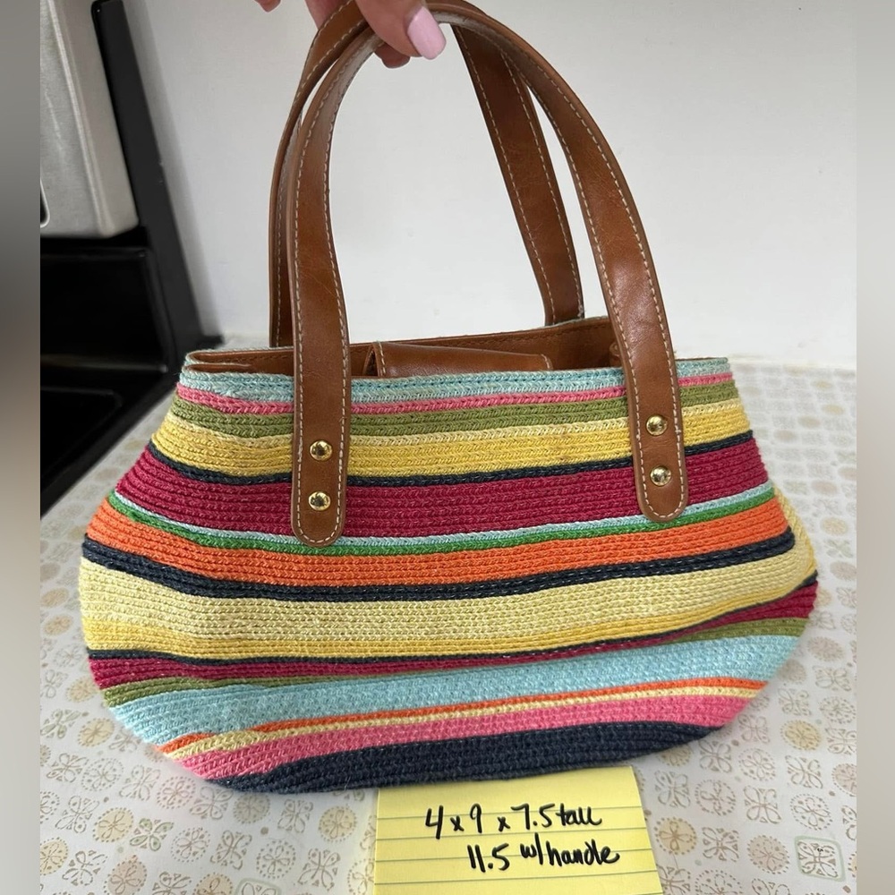 Croft & Barrow Colorful Striped Tote with Tan Handles